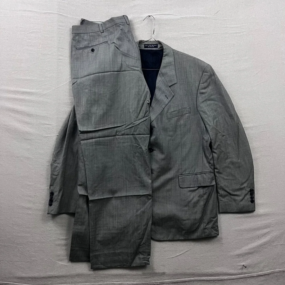 Gianfranco Ruffini Suit Set Mens 44R‎ Gray 4-Button Blazer Pleated Pants 36x29